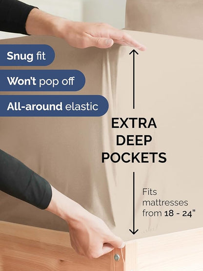 Extra Deep King Sheet Set - 6 Piece Breathable and Cooling Sheets - Hotel Luxury Bed Sheets Set - Easy & Secure Fit - Soft, Wrinkle Free and Comfy Sheets Set - Wheat Sheet Set with Extra Deep Pockets