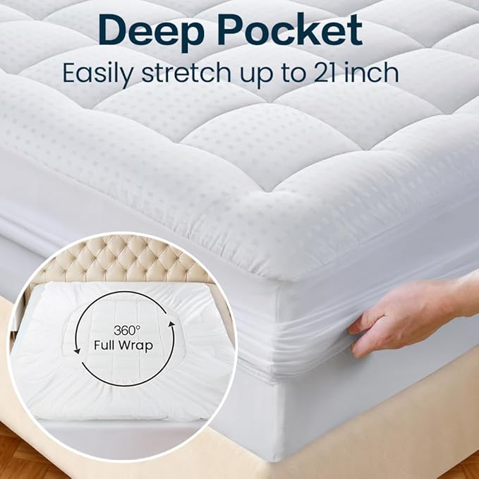 EASELAND Mattress Pad California King Pillow Top Mattress Cover Quilted Fitted Mattress Protector Cotton 8-21" Deep Pocket Mattress Topper(72x84 Inches)