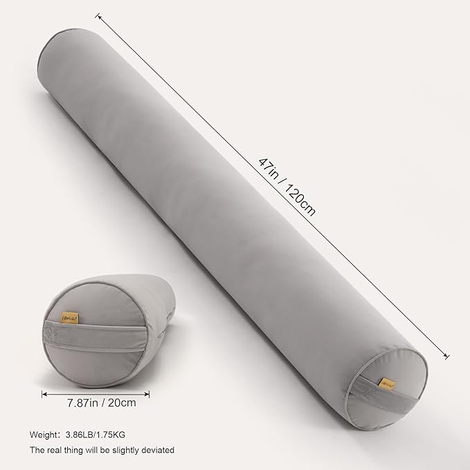 Long Pillow for Bed – Round Bolster Pillow for Adults, Body Pillow for Sleeping, Ergonomic Support,47 x 7.87 Inches,Zinc Gray