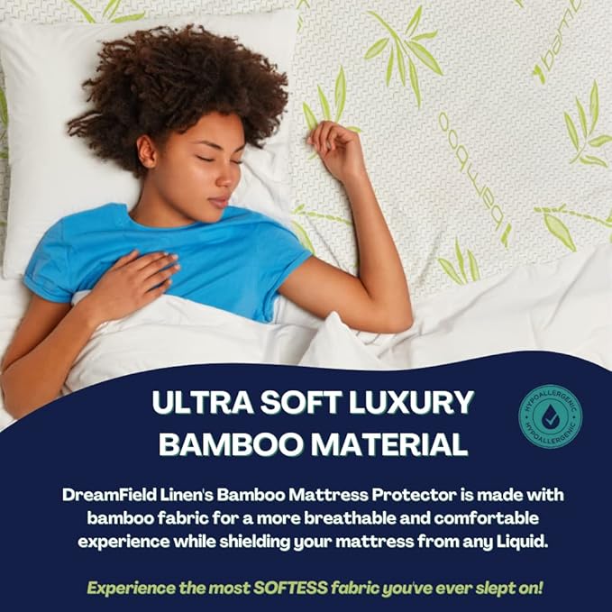 Bamboo Mattress Protector with Zipper - 100% Waterproof Twin XL Size Cooling Mattress Cover - Ultra Soft Jacquard Fabric Breathable Noiseless Mattress Pad Cover - Zippered Mattress Encasement