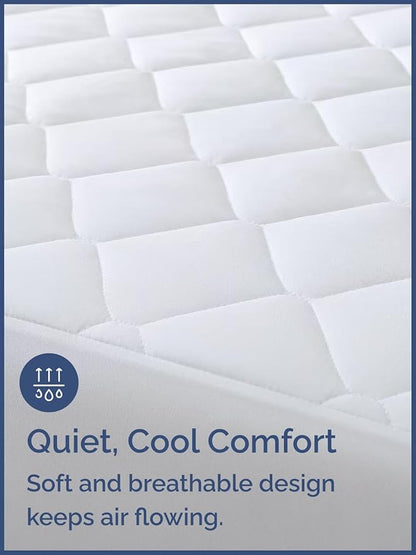Quilted Fitted Mattress Pad Full Size - Elastic Fitted Mattress Topper Protector & Cover - Breathable, Soft, Low Profile Top Cover with 8-16 Inch Deep Pockets - Easy-Fit and Machine Washable - White