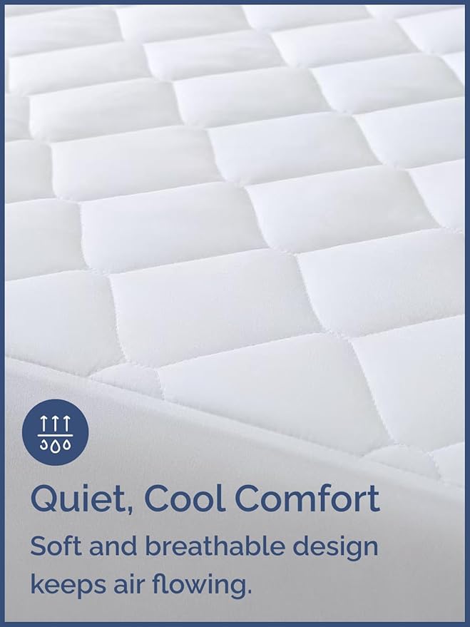 Quilted Fitted Mattress Pad Twin Size - Elastic Fitted Mattress Topper Protector & Cover - Breathable, Soft, Low Profile Top Cover with 8-16 Inch Deep Pockets - Easy-Fit and Machine Washable - White