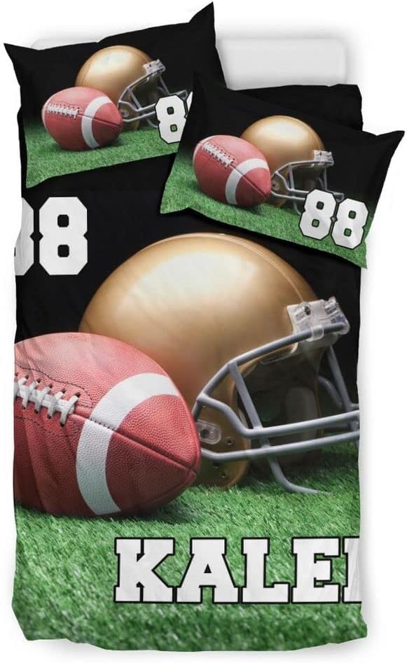 Personalized American Football Bedding Set, Kids 3 Piece Duvet Cover Set with Pillow Shams for Teens Boys, NO Comforter, Twin Size for Rugby Lovers (Football 15)