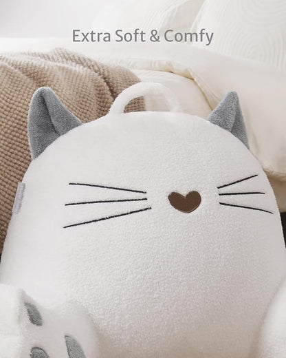 Blissful Diary Kitty Reading Pillow for Kids/Teens/Adults, Back Rest Pillow for Sitting Up in Bed with Shredded Memory Foam, Includes Arms and Washable Cover, Pure White