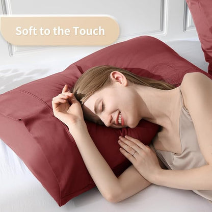 King Pillowcases, Cooling Viscose from Bamboo Pillow Covers with Envelope Closure, Soft Moisture-Wicking for Hot Sleepers, Hair and Skin-Friendly, Burgundy, 2 Pack