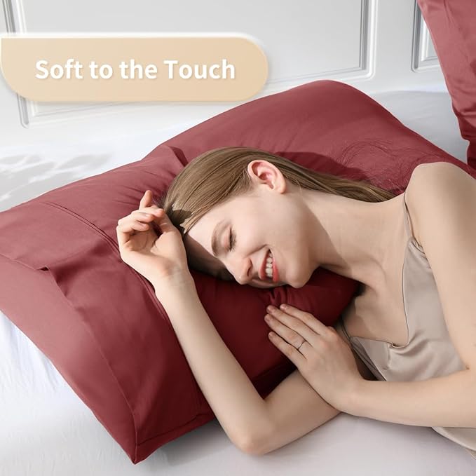 Queen Pillowcases, Cooling Viscose from Bamboo Pillow Covers with Envelope Closure, Soft Moisture-Wicking for Hot Sleepers, Hair and Skin-Friendly, Burgundy, 2 Pack