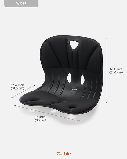 Curble Wider(Standard Wide) – Ergonomic Lower Back Support, Lumbar Support Back Posture Corrector for Low Back Pain Relief, Perfect for Home Office Desk Chair, and Floor Seat, Patented (Black)