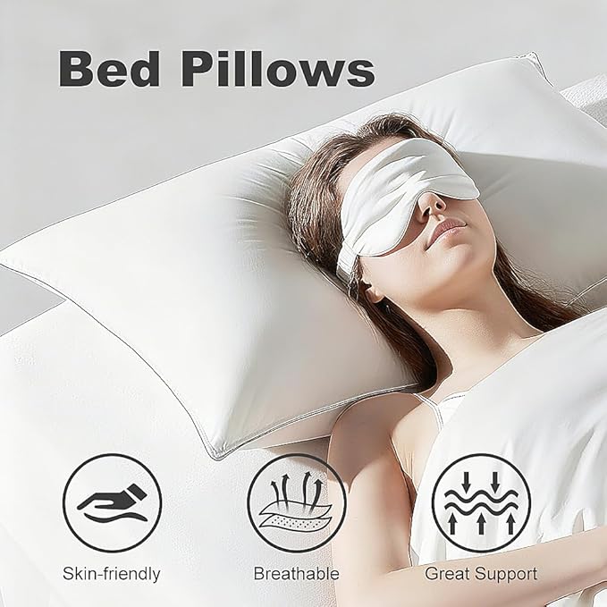 Shatex Soft Bed Pillows Available for All Season, Pillows for Sleeping Queen Size Relieve Cervical Fatigue Ergonomic Pillow Ultra Cozy and Breathable, 1 Pack, White