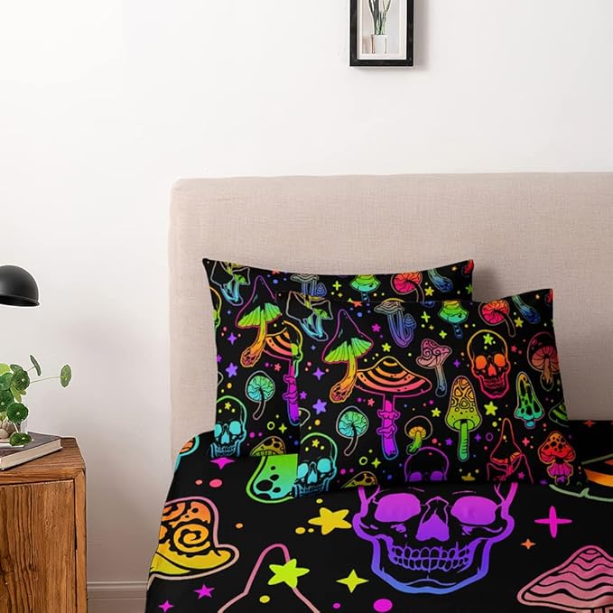 Mushroom Duvet Cover Queen Comforter Cover Aesthetic Bedding Set Colorful Bed Set Spring Mushroom Bedroom Decor