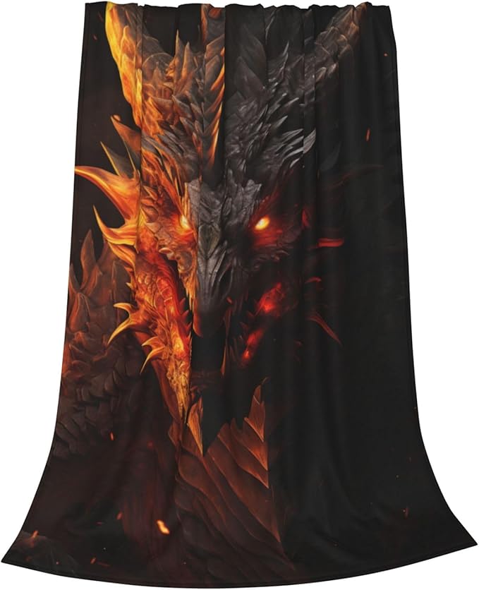 Horror Fire Dragon Blanket Gifts for Adults Boys Flannel Throw Blankets Soft Comfy Lightweight for Home Decor Couch Bed Sofa 50x40 Inches