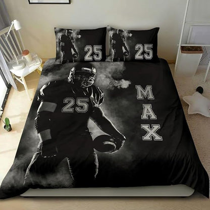 Personalized American Football Bedding Set, Kids 3 Piece Duvet Cover Set with Pillow Shams for Teens Boys, NO Comforter, Twin Size for Rugby Lovers (Football 10)
