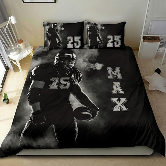Personalized American Football Bedding Set, Kids 3 Piece Duvet Cover Set with Pillow Shams for Teens Boys, NO Comforter, Twin Size for Rugby Lovers (Football 10)
