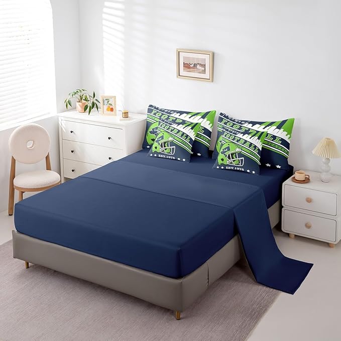 Erosebridal Queen Size Sports City Bedding Sets, Gridiron Seasonal Comforter Rugby Sports Decor Comforter + Flat Sheet + Fitted Sheet + 2 Pillowcases + 2 Throw Pillow Covers