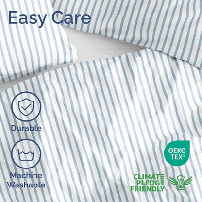 Duvet Cover Queen Size Set - Extra Soft Floral Duvet Cover 90 x 90 with 2 Pillow Shams - Comfy, Cozy, Breathable Floral Bedding Set - Hotel Luxury & Fade Free with Zipper Closures & Ties - Sky Stripe