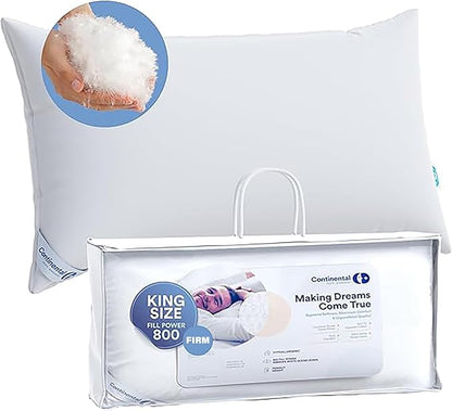 100% Siberian Goose Down Pillow - Firm Support King Size, Pack of 1 - Luxurious Siberian Down Pillow for Side Sleepers, 800 FP, Fine Cotton Shell - High Loft & Firm Comfort
