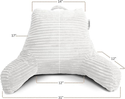Nestl Reading Pillow with Shredded Memory Foam, Luxe Cut Plush Back Pillow for Sitting Up in Bed, Back and Arms Adjustable Support for Adult & Teens, Backrest Pillows with Washable Cover White