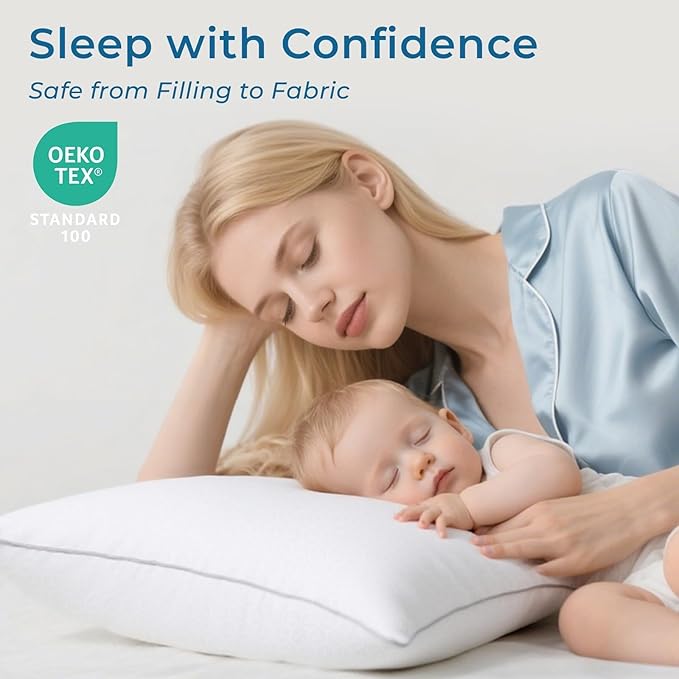 Sasttie King Size Pillows Set of 2, Bed Pillows for Side, Back, and Stomach Sleepers - Oeko-Tex Certified Supportive Down Alternative Plump Filling - Hotel Quality and Machine Washable, 2 Pack