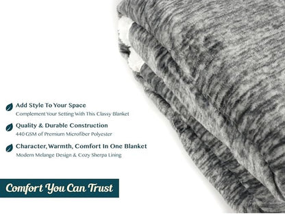 PAVILIA Melange Dark Gray Sherpa Blanket Throw for Couch, Warm Soft Cozy Reversible Blanket Sofa Bed, Thick Plush Large Fleece Car Blanket, Decorative Home Room Decor Gifts Men Women, 50x60 Dark Grey