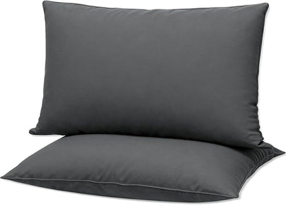 Flat Ultra Thin Bed Pillows Queen Size Pillow Set of 2 Extra Soft Down Alternative for Stomach Side Back Sleeper Dark Grey 20x30inches