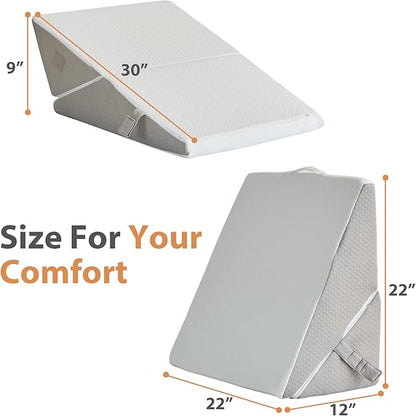Wedge Pillow, 9&12” Adjustable Bed Wedge Pillow for Sleeping, Triangle Pillow for Back Pain Relief, Memory Foam Pillow Wedge for Post Surgery, Acid Reflux and Snoring, GERD, White/Grey