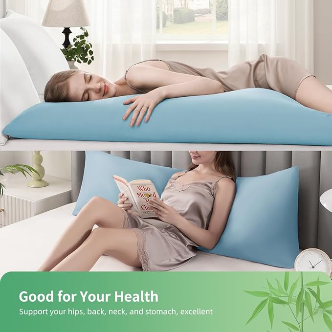 Body Pillowcase, Cooling Viscose from Bamboo Pillow Cover with Zipper Closure, Soft Moisture-Wicking for Hot Sleepers, Hair and Skin-Friendly, Aqua Blue, 1 Pack