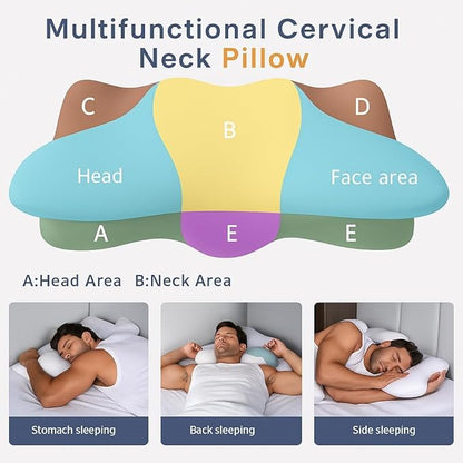High Profile Cervical Pillow for Neck Support, Ergonomic Memory Foam Pillow for Side Sleepers, Firm Support for Neck Pain Relief – White