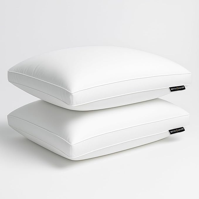 Hotel Grand Goose Feather Down Fiber Pillows King Size Set of 2, 100% Cotton Cover Hotel Collection Gusseted Bed Pillows for Back, Stomach or Side Sleepers, White