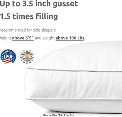 Dreamhood Medium Soft Standard Goose Feather Down Pillow for Side Sleepers, Made in USA, Breathable and Skin-Friendly Cotton Cover, 1 Pack, 18 x 26 Inches