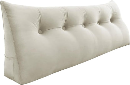 Headboard Wedge Pillow Large Reading Pillow Full Size Bed Rest Back Support Pillow for Sitting up in Bed Daybed Couch Backrest Cushion Velvet Off-White