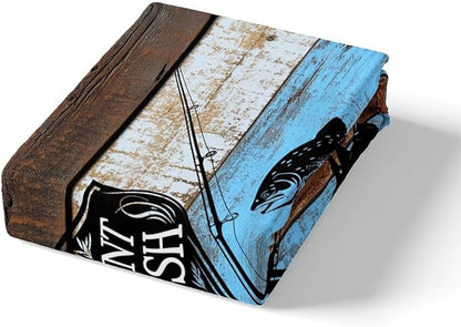Deer Bird Fish Animal Hunting Duvet Cover Set Twin Size,Hunt Fish Themed Comforter Cover for Kids Boys Bedroom Gift,Rustic Blue Wooden Board Bedding Set with 1 Pillowcase Bedspread