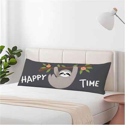 Body Pillow Covers Sloth Body Pillowcase 20"X54", Happy Time Quote Couch Body Pillow Cases for Home Bedroom, Funny Sloth Outdoor Body Cushion Cover for Men Women