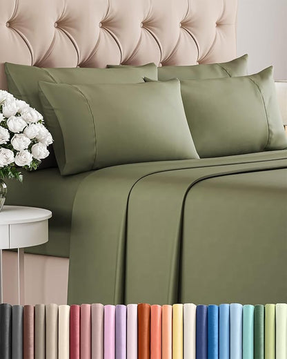 King 6 Piece Sheet Set - Comfy Breathable & Cooling - Ultra-Soft Hotel Luxury Bedding Set with 8-16 Inch Deep Pockets - 1 Flat & 1 Fitted Sheet & 4 Pillowcases - Wrinkle Free & Easy Care - Sage Green