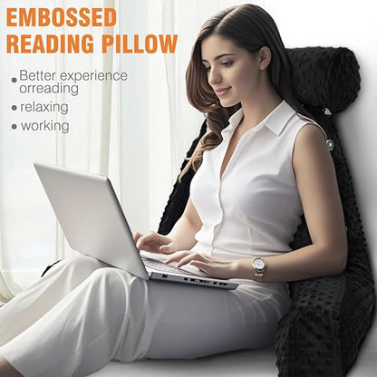 Reading Pillow for Sitting in Bed, Extra Large Backrest Support Cushion with Arms, Sit up Back Pillow Shredded Memory Foam back support Chair Pillow, Bed Rest Pillows with pocket, Detachable Neck Roll
