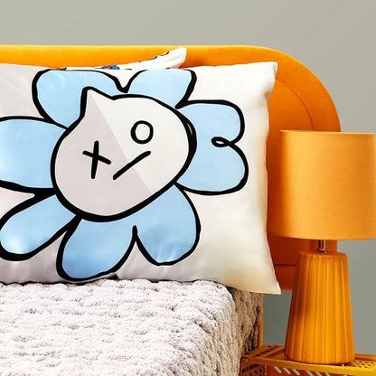 Kitsch x BT21 Satin Pillowcase with Zipper – Better Than Silk Pillowcase, Van Character & Funky Floral Print – Soft Cooling Toddler Bed Time Pillow Case for Hair & Skin – King Size 19x36