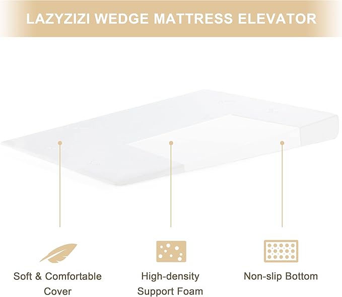 Wedge Mattress Elevator 7-Inch Inclined Mattress Topper for Acid Reflux, GERD, Neck & Back Pain, Snoring, Under Bed Wedge Mattress with Washable Cover & Non-Slip Bottom for Bedroom, Queen