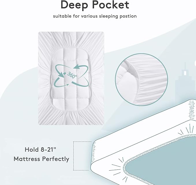 Mattress Topper Twin,Extra Thick Mattress Pad Cover for Back Pain,Cooling Mattress Protector with 8-21 Inch Deep Pocket,Overfilled Down Alternative Filling,White