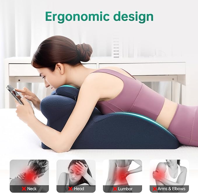 Memory Foam Ergonomic Wedge Pillow, Prone Pillow for Sleeping, Reading Pillow for Bed, Ergonomic Support for Back Pain, Acid Reflux & Sitting Up, Ideal for Massage, with Removable Cover