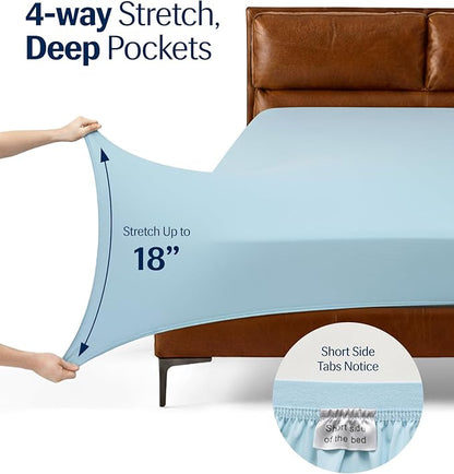 REST® Evercool®+ Cooling Sheet Set, Queen Size, Light Blue, Breathable Bed Sheets for Hot Sleeper and Night Sweats, with Pillowcases, with Ionic+ Self-Cleaning Silver Yarn for Sensitive Skin, 4PCS