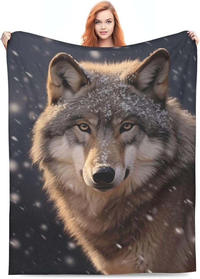 Wolf Blanket Gifts for Women Men Girls Boys Snow Wolves Flannel Throw Blankets for Home Decor Couch Bed Sofa Soft Fuzzy Lightweight for All Season 80x60 Inches