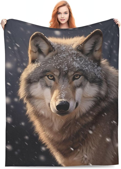 Wolf Blanket Gifts for Women Men Girls Boys Snow Wolves Flannel Throw Blankets for Home Decor Couch Bed Sofa Soft Fuzzy Lightweight for All Season 80x60 Inches