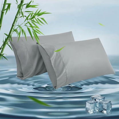 Queen Pillowcases, Cooling Viscose from Bamboo Pillow Covers with Envelope Closure, Soft Moisture-Wicking for Hot Sleepers, Hair and Skin-Friendly, Light Grey, 2 Pack