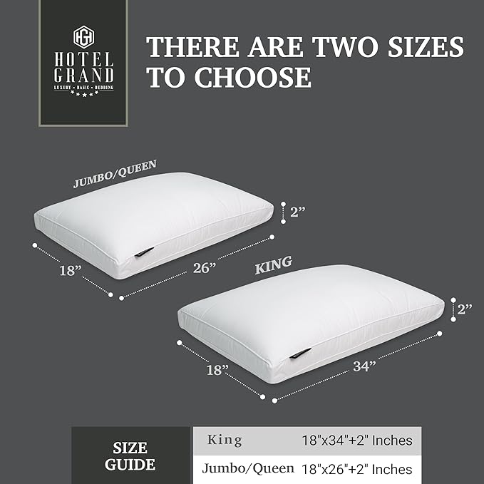 Hotel Grand Goose Feather Down Fiber Pillows King Size Set of 2, 100% Cotton Cover Hotel Collection Gusseted Bed Pillows for Back, Stomach or Side Sleepers, White
