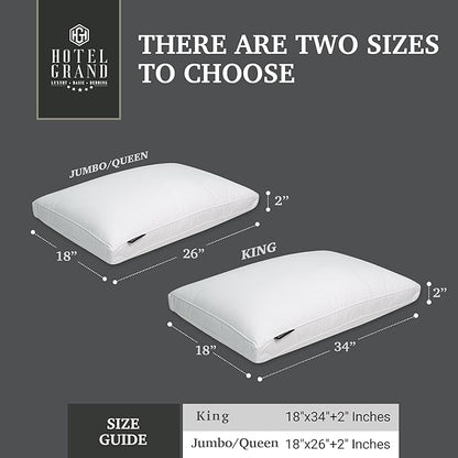 Hotel Grand Goose Feather Down Fiber Pillows Queen Size Set of 2, 100% Cotton Cover Hotel Collection Gusseted Bed Pillows for Back, Stomach or Side Sleepers, White