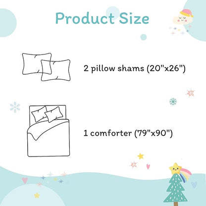 JSD Christmas Kids Comforter Set Full Size, 3 Piece Rainbow Tree Holiday Microfiber Bedding for Boys Girls Lightweight Machine Washable