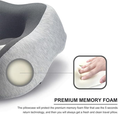 napfun Neck Pillow for Traveling, Upgraded Travel Neck Pillow for Airplane 100% Pure Memory Foam Travel Pillow for Flight Headrest Sleep, Portable Plane Accessories, Light Grey Set