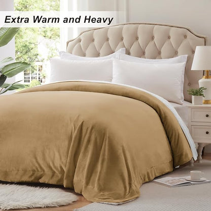 KAWAHOME Sherpa Fleece King Size Blanket for Bed - Extra Warm and Heavy Thick Blankets for Winter, Super Soft 500GSM Plush Blanket, 108" X 90" Camel