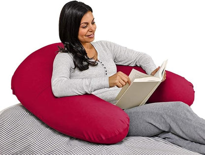 Yogibo Support U Shaped Reading Back Support Lounge Pillow with Arm Rests for Adults, Soft Micro-Bead Filling, Red