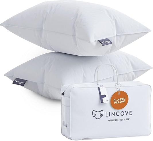Lincove Down and Feather Luxury Hotel Collection Bed Pillows for Sleeping Made in The USA - 100% Cotton Shell, 600 Thread Count - Soft Hypoallergenic (King Size, Pack of 2)