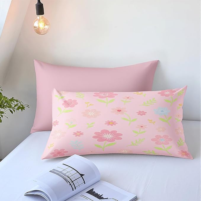 Pink Flower Duvet Cover Sets Twin Size for Girls Kids, Pink Floral Comforter Cover with 1 Duvet Cover 69x90 Inches and 1 Pillowcase 20x26 Inches (Twin,No Comforter)