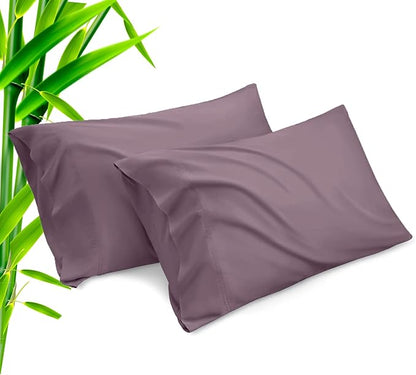 Pillow Cases King Size 2 Pack, Bamboo Rayon Cooling Pillowcases with Envelope Closure, Cool Breathable Pillow Case for Hot Sleepers & Night Sweats, 20x40 inches,Greish Purple